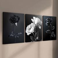 Rose Pattern Wooden Framed Canvas Painting, 3 Counts/set Modern Poster, Wall Art Decor for Home Living Room Bedroom Office, O...