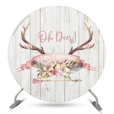 Aperturee Oh Deer White Wooden Circle Baby Shower Backdrop | Circle Backdrop Baby Shower | Custom Round Baby Shower Backdrop ...