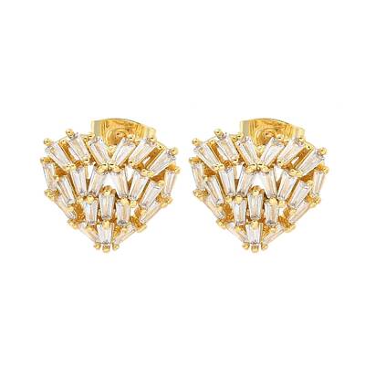 Brass Pave Clear Cubic Zirconia Stud Earrings