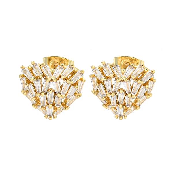 Brass Pave Clear Cubic Zirconia Stud Earrings