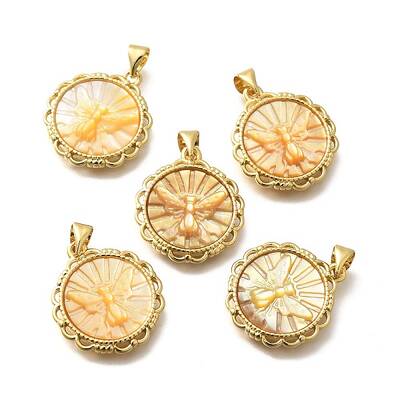 Brass with Natural Shell Carved Pendants
