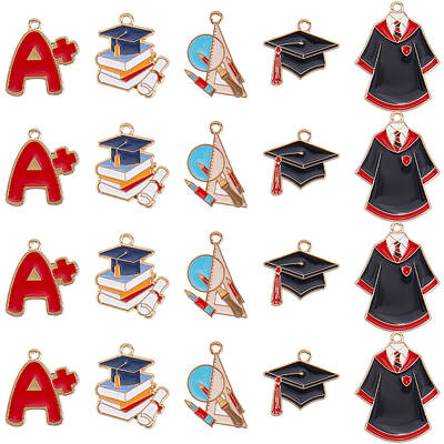 40Pcs 5 Styles Graduation Season Theme Alloy Enamel Pendants