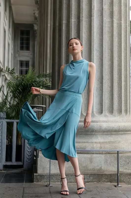 Pull-on Midi Wrap Skirt - Teal | Size: M