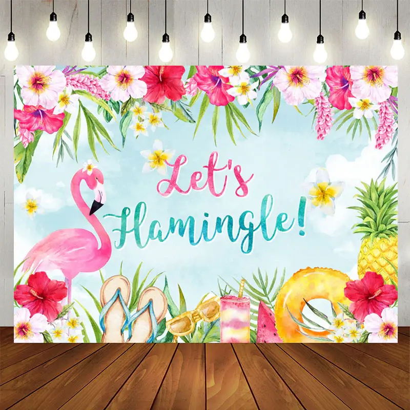 Aperturee Floral Flamingo Lets Hamingle Birthday Backdrop