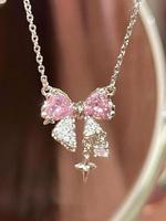 Women's Elegant Bow Design Pendant Necklace, Sparkling Rhinestones Chains, Daily Clothing Decor, Trendy All-match & Exquisite...