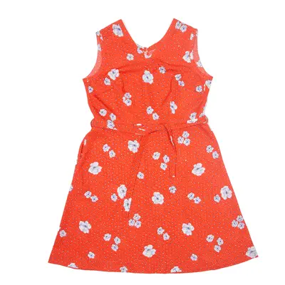 LADY ANNE Belted Fit & Flare Dress Red 90s Floral Sleeveless Knee Length Womens UK 14