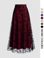 Women's Embroidery Mesh Skirt, Elegant Romantic Skirt for Daily Wear, Ladies Bottoms for All Seasons, Womenswear, Floral Embr...