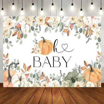 Spring Floral Leaves Pumpkins Baby Shower Backdrop