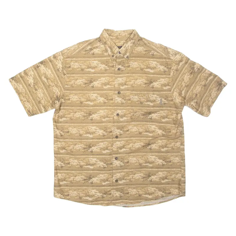 WOOLRICH Fish Mens Shirt Brown Crazy Pattern L