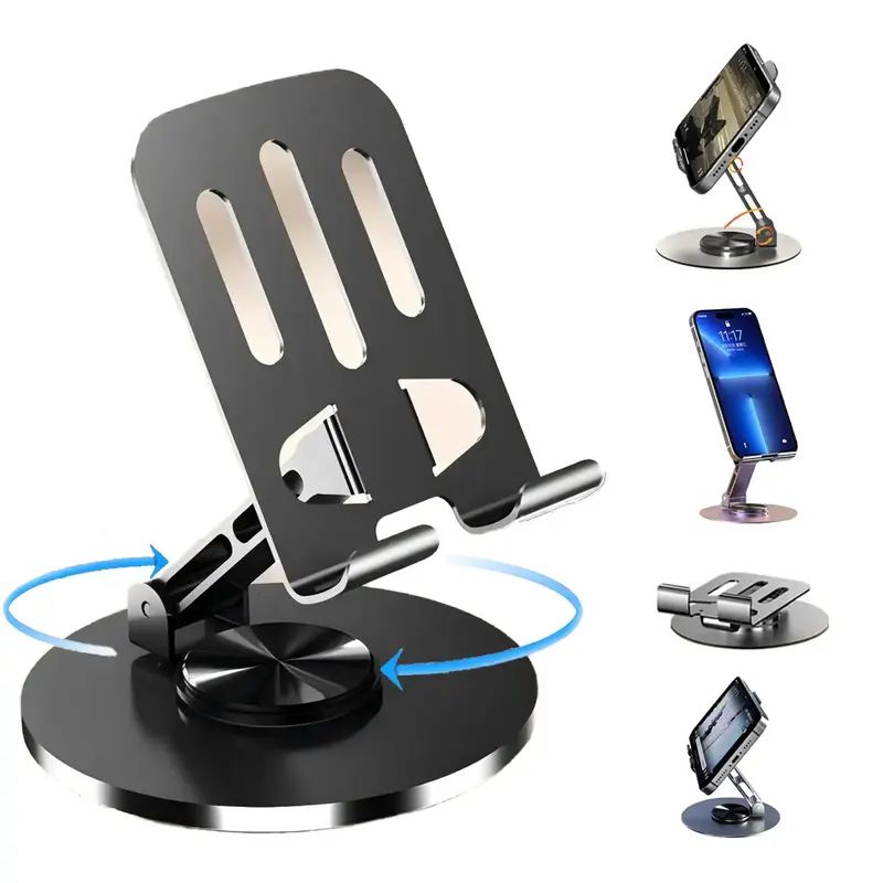 Cell Phone Stand, Multi-Angel Adjustable 360° Rotation Non-Slip Metal Phone Stand Compatible with iPone Android Smartphone a...