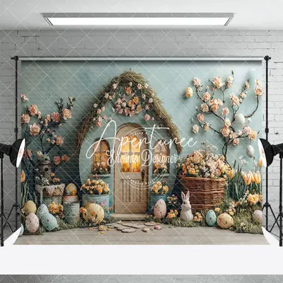 Aperturee Green Wall House Color Eggs Floral Easter Backdrop, 3X2FT(1MX0.6M), 14 USD, easter backdrops, ENHD2J92-M