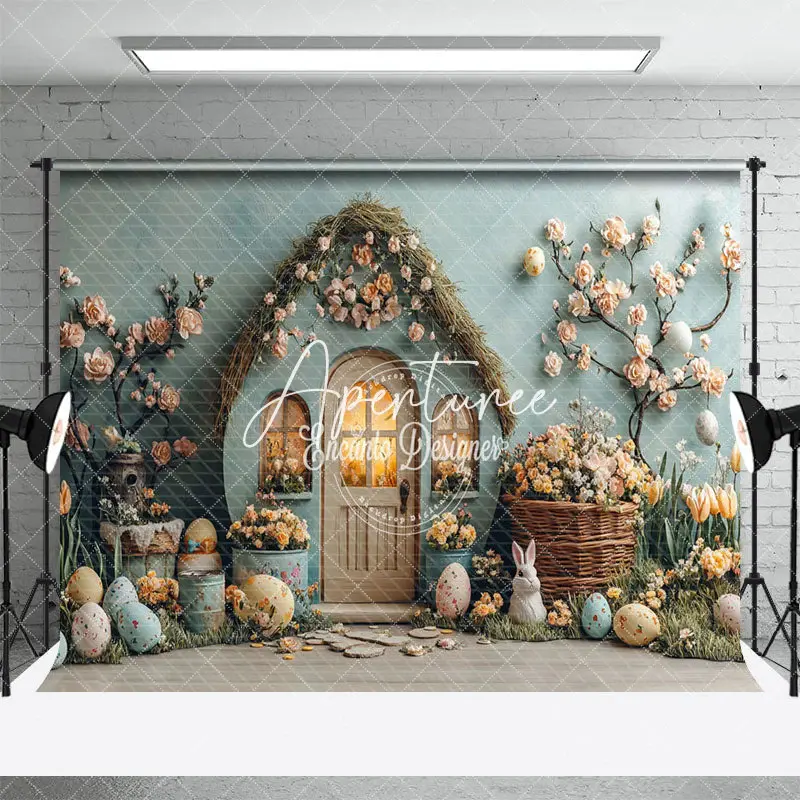 Aperturee Green Wall House Color Eggs Floral Easter Backdrop, 3X2FT(1MX0.6M), 14 USD, easter backdrops, ENHD2J92-M