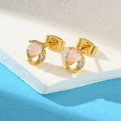 Brass Micro Pave Cubic Zirconia Stud Earrings For Women