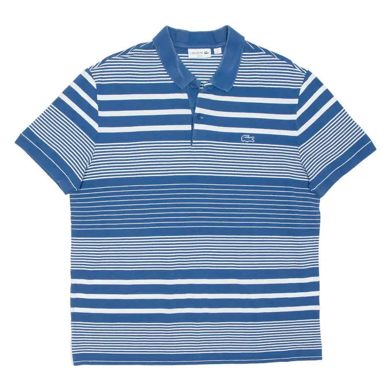 LACOSTE Slim Fit Mens Polo Shirt Blue Striped 2XL