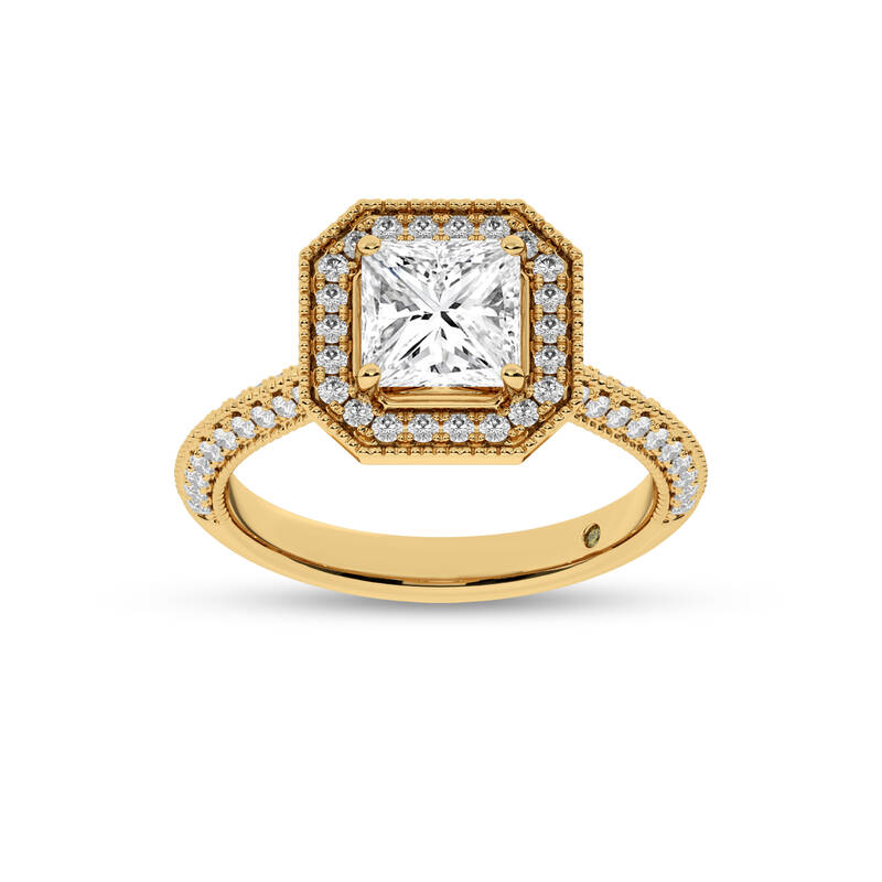 Shyne Octagonal Halo Princess Cut Lab Grown Diamond Engagement Ring | 14K Yellow Gold 2 1/2 CT. TW.