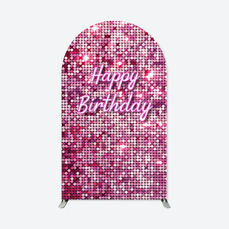 Aperturee Pink Glitter Bokeh Happy Birthday Arch Backdrop For Party | Diy Chiara Backdrop Cover | Round Arch Backdrop Cover |...