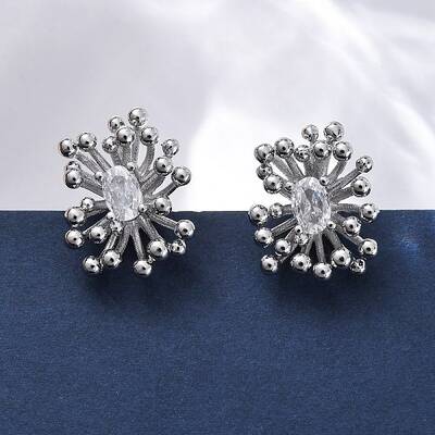 Flower Brass Clear Cubic Zirconia Stud Earrings
