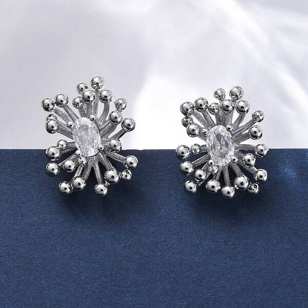 Flower Brass Clear Cubic Zirconia Stud Earrings