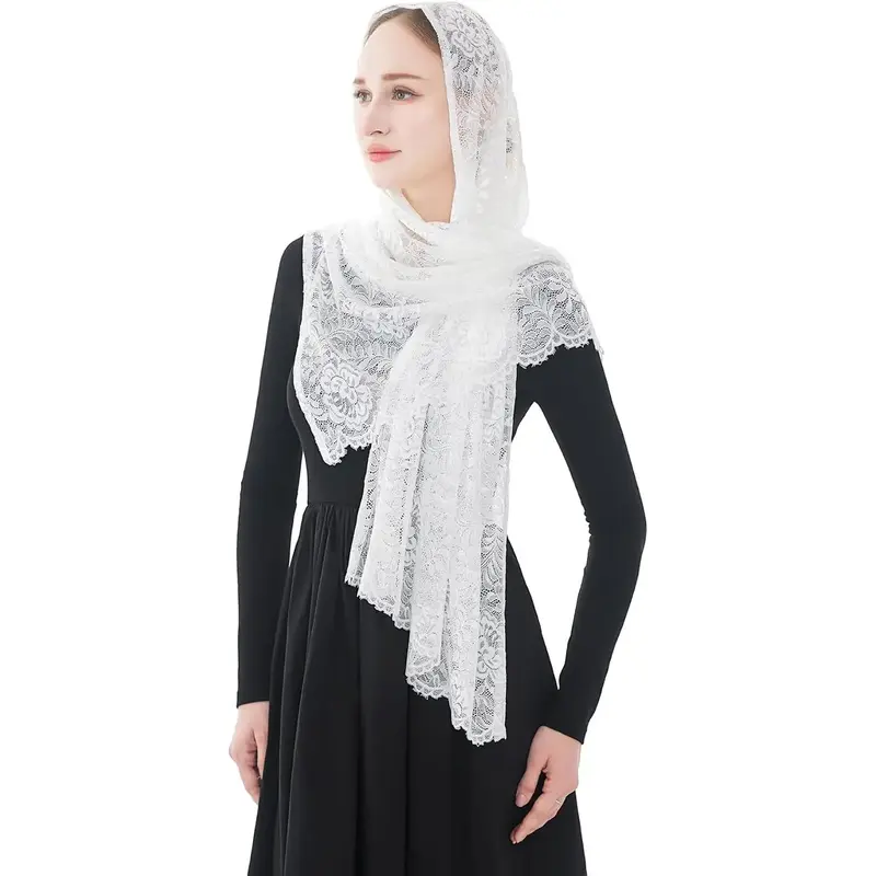 Elegant Floral Catholic Church Veil, Soft Mantilla Chapel Prayer Scarf Wrap Shawl Headscarf