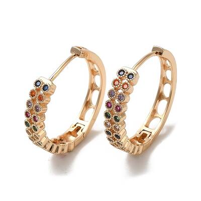 Brass Micro Pave Colorful Cubic Zirconia Hoop Earrings