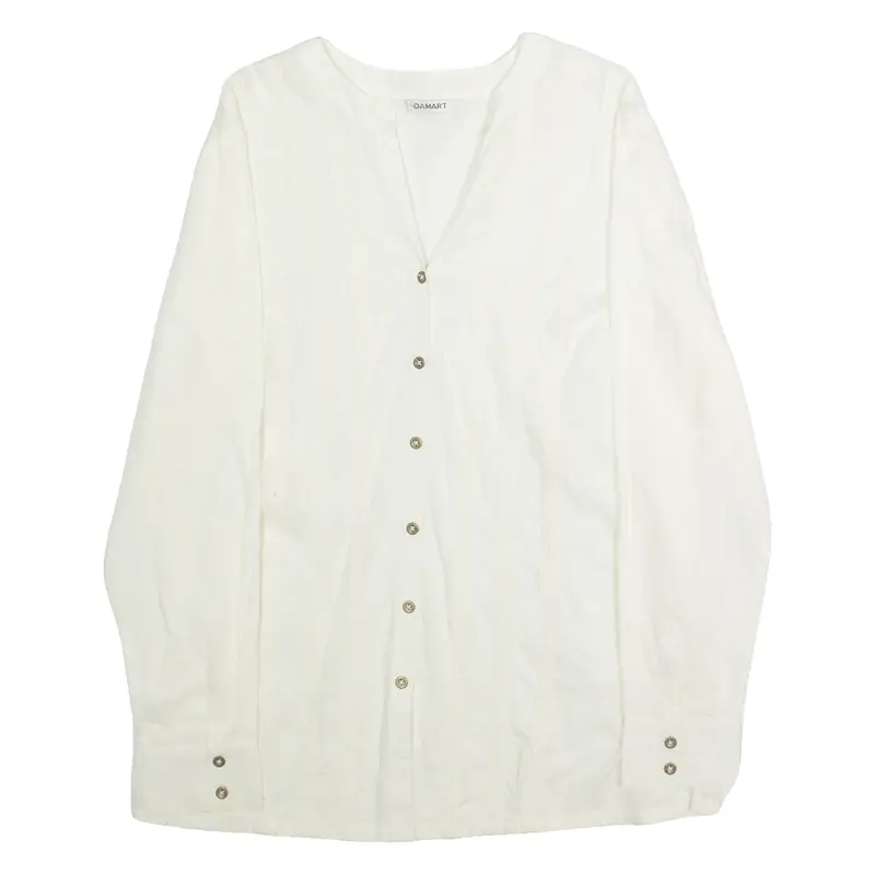 DAMART Womens Shirt Cream V-Neck Long Sleeve L