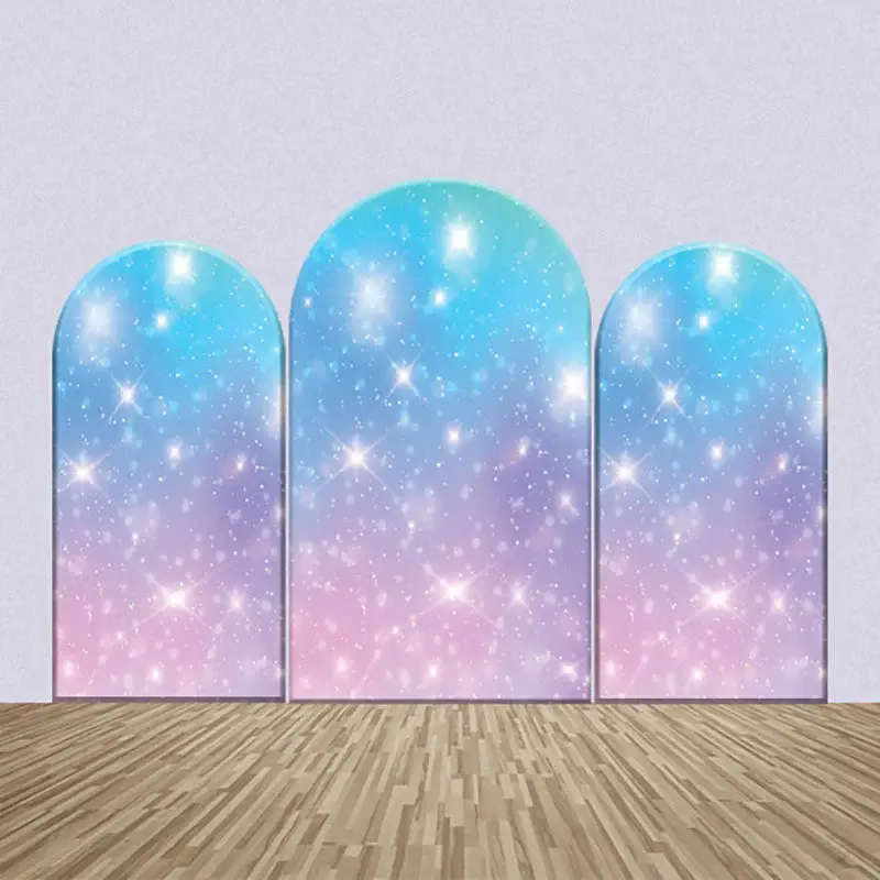 Gradient Blue Purple Pink Glitter Arch Backdrop Kit - Aperturee