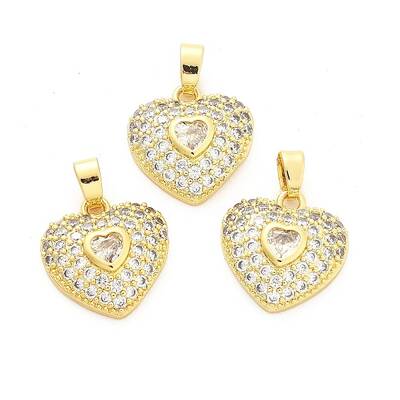 Heart Brass Micro Pave Cubic Zirconia Pendants