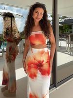 Two-piece Set Women's Floral Print Crop Tube Top & Skirt, Strapless Top & Long Skirt, Ladies Summer Clothes for Beach Holiday...