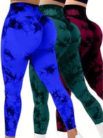 3Pcs Women Tie Dye High Waisted leggings, Scrunch Rear Lifting, Tummy Control Athletic Pants workout yoga, squat proof, compr...