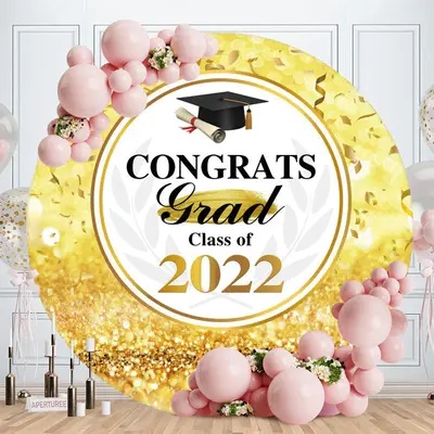 Gold Glitter Round Class Of 2022 Grad Backdrop - Aperturee