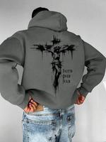 [Saleup to 75%] Men's Cross & Faith Over Fear Slogan Print Plush Lined Drawstring Hoodie, Regular Fit Casual Comfy Thermal Wa...