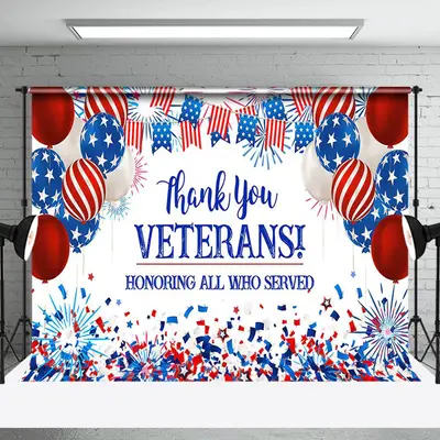 Usa Flag Balloon Sparkle Happy Veterans Day Backdrop
