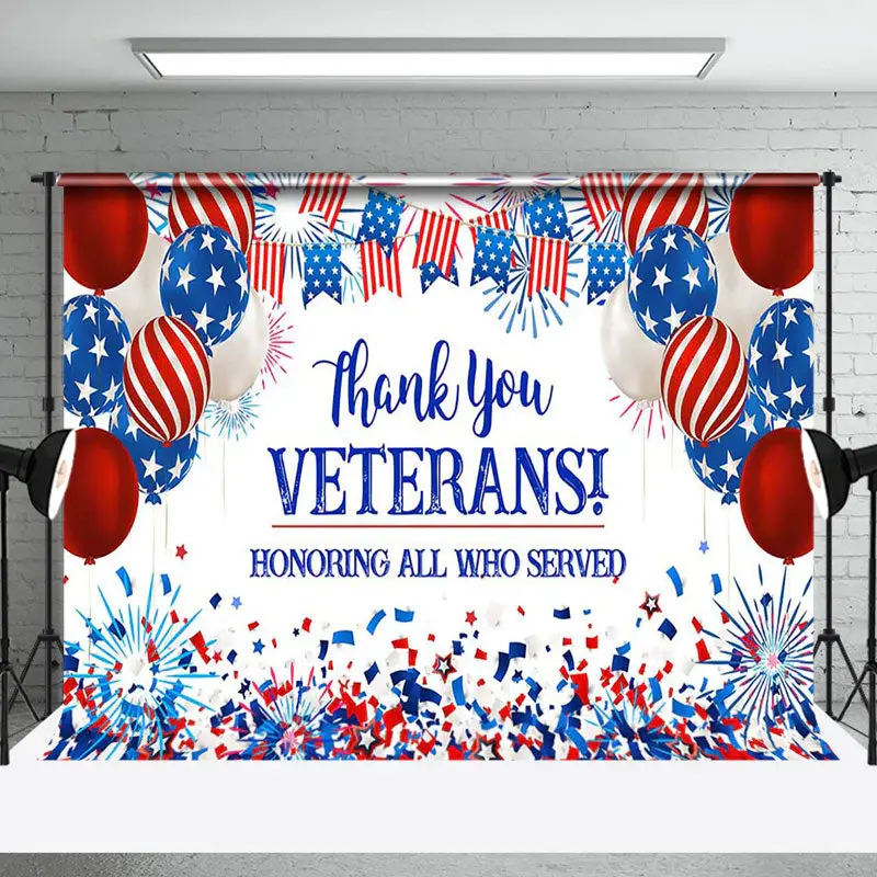 Usa Flag Balloon Sparkle Happy Veterans Day Backdrop