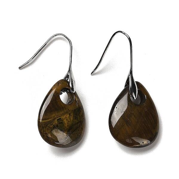 Natural Tiger EyeTeardrop Dangle Earrings