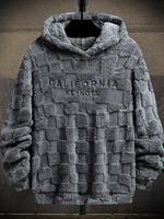 Men's Letter Embroidery Drop Shoulder Fuzzy Hoodie, Regular Fit Casual Fashion Long Sleeve Hooded Sweatshirt for Spring & Fal...