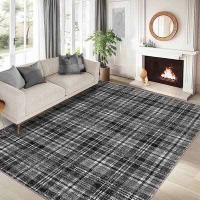 Garvee Washable Rugs 6x9 Black Tartan Plaid Geometric Area Rug for Living Room Bedroom Dining Office Nursery