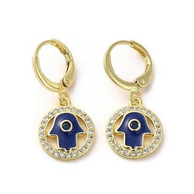 Hamsa Hand Real 18K Gold Plated Brass Dangle Leverback Earrings