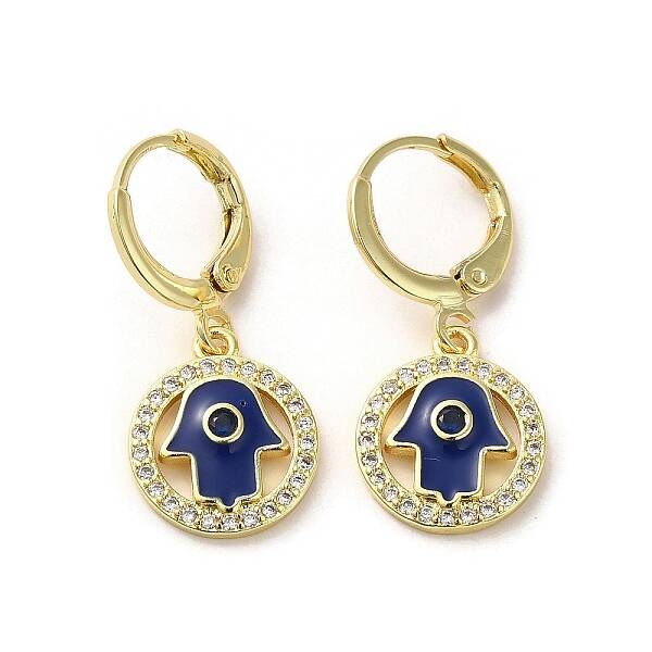 Hamsa Hand Real 18K Gold Plated Brass Dangle Leverback Earrings