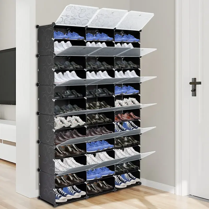 HAOYYE Black Holds Up to 72 Pairs 12-Tier Portable Shoe Rack Organizer, Sturdy Expandable Shoe Shelf, Space-Saving Modern Sto...