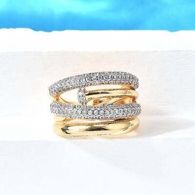 Brass Micro Pave Cubic Zirconia Adjustable Cuff Rings