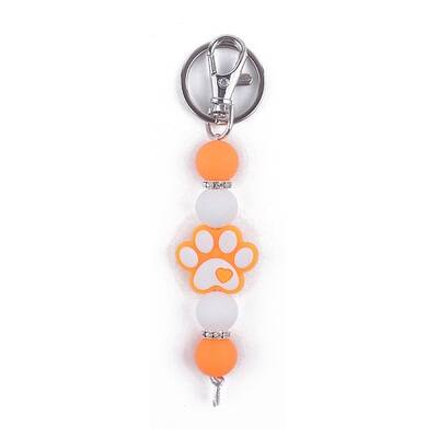 Round & Dog Paw Print Silicone Beaded Keychain
