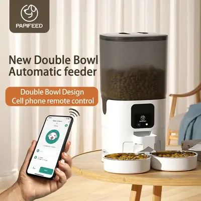 PAPIFEED Cat Double Bowl Intelligent Automatic Feeder Cat Food Dog Food Pet Food Dispenser 7L Large Capacity Connect wifi Tim...