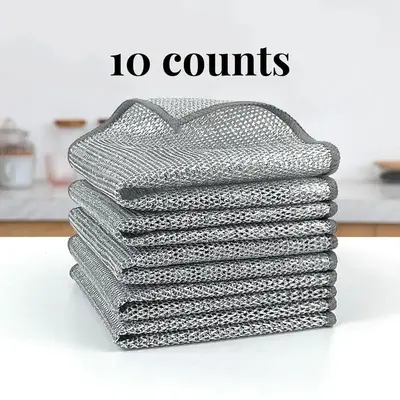 10 Counts Dishwashing Rags，Multipurpose Non-Scratch Wire Dishcloths for Wet and Dry Use, Reusable Wire Cleaning Cloths for ...
