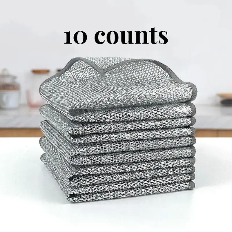 10 Counts Dishwashing Rags，Multipurpose Non-Scratch Wire Dishcloths for Wet and Dry Use, Reusable Wire Cleaning Cloths for ...