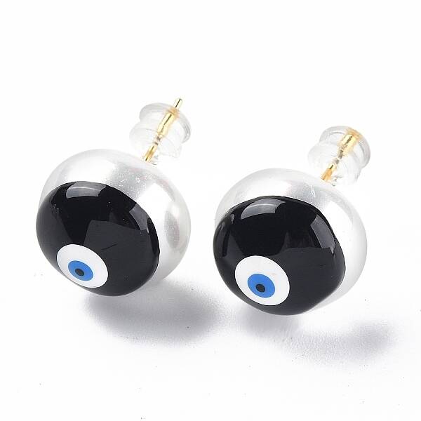 Natural Shell Evil Eye Stud Earrings with Enamel
