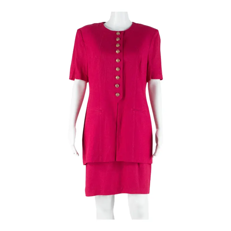 PERCEPTIONS Womens Jacket Dress Pink 90s Short Sleeve Knee Length M