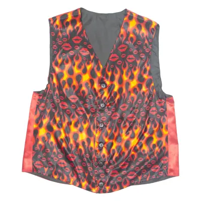 Fire And Kisses Womens Printed Waistcoat Red V-Neck Sleeveless XL
