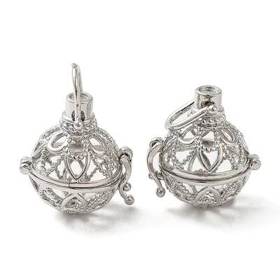 Rack Plating Brass Hollow Round Cage Pendants