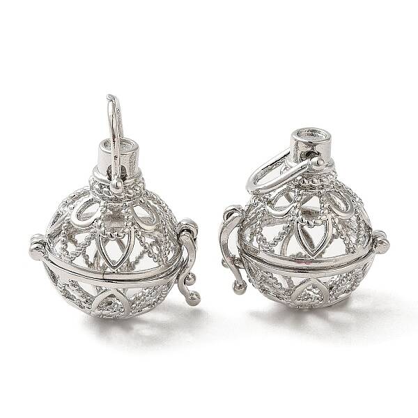 Rack Plating Brass Hollow Round Cage Pendants