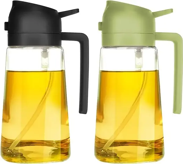 2-in-1 Olive Oil Dispenser and Sprayer for Kitchen, 16oz Premium Glass Oil Bottle for Cooking, Air Fryer, Salad, Grilling, Ba...